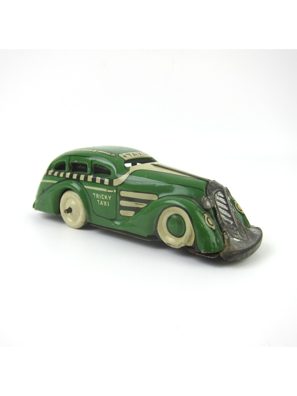 Vintage MARX Wind Up Tin Toy Green Tricky Taxi Cab Car 1930s